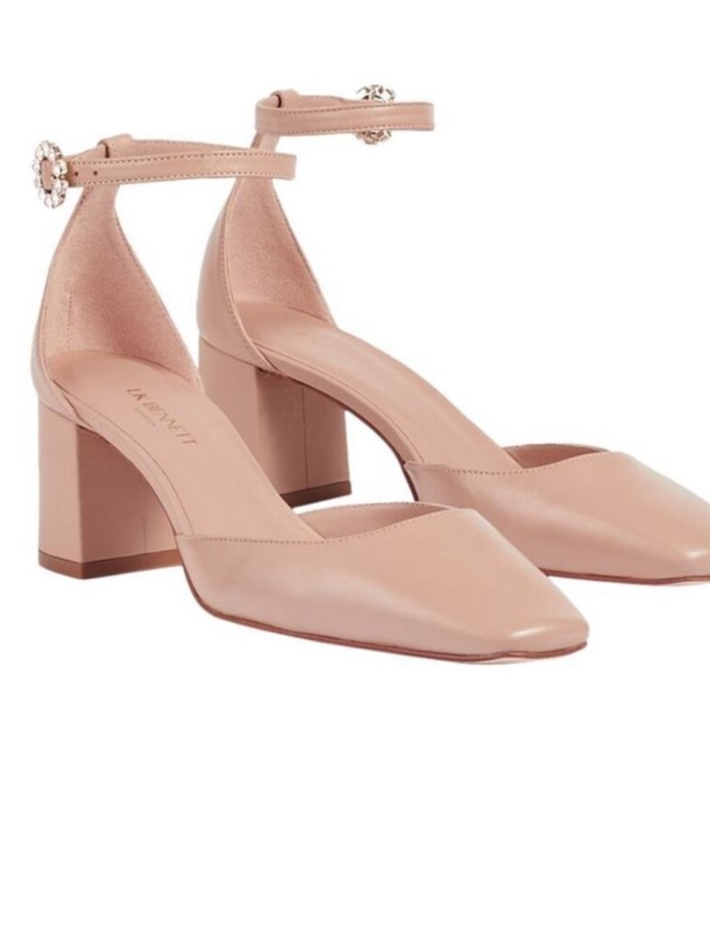 LK Bennett Darling Pink Patent Block Heel Embellish Ankle-Strap Pumps - Picture 11 of 12